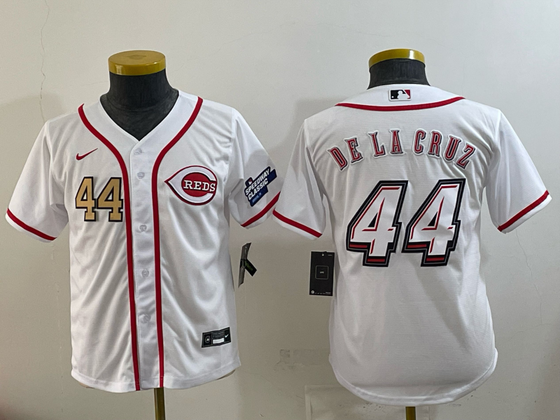 youth Cincinnati Reds #44 Delacruz White Nike MLB 2025 Jersey 00